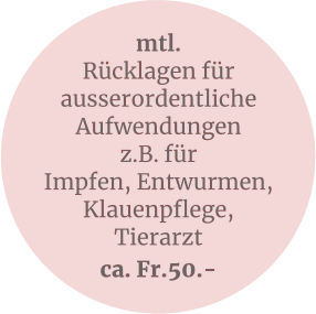 mtl. Rücklagen für ausserordentliche Aufwendungenz.B. für Impfen, Entwurmen,Klauenpflege,Tierarzt ca. Fr.50.-